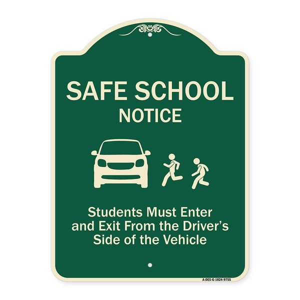 Signmission Designer Series-Safe School Students Must Enter And Exit From Driver Si, 18" L, 24" H, G-1824-9755 A-DES-G-1824-9755
